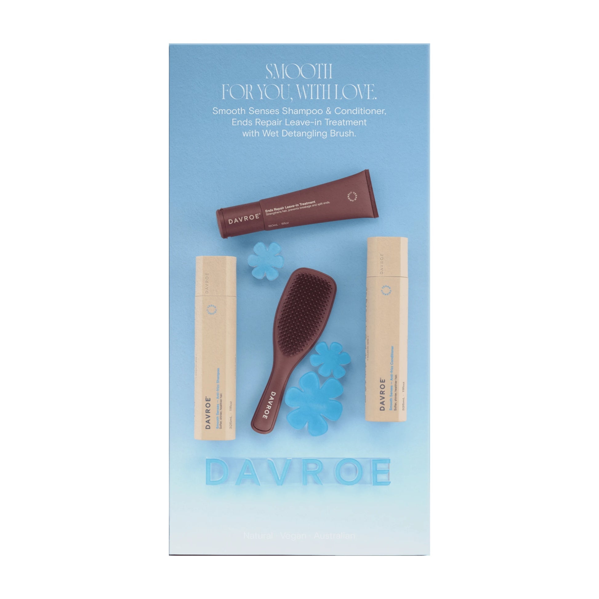 Davroe Smooth Senses Συσκευασία δώρου - Set 4 shampoo, conditioner, θεραπεία και βούρτσα | HAIRMONY