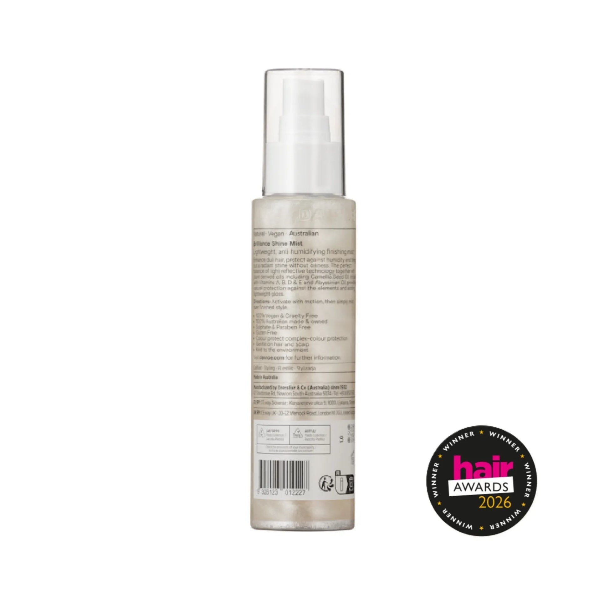Davroe Brilliant Shine Mist - Έντονα λαμπερά μαλλιά 125ml back | HAIRMONY
